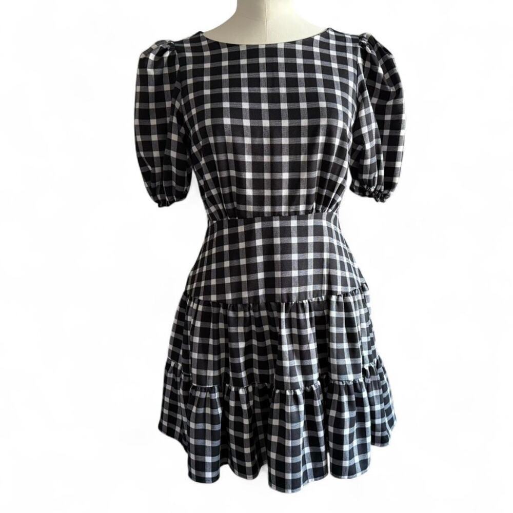 Aqua Plaid Puff Sleeve mini Dress (sz S) 343